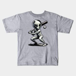 alien playing baseball Kids T-Shirt